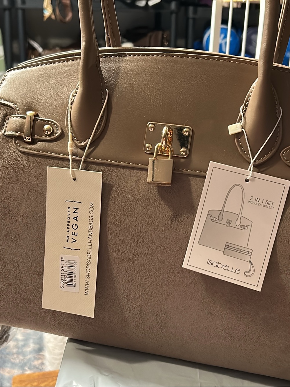 Vegan Tote Handbag in Taupe